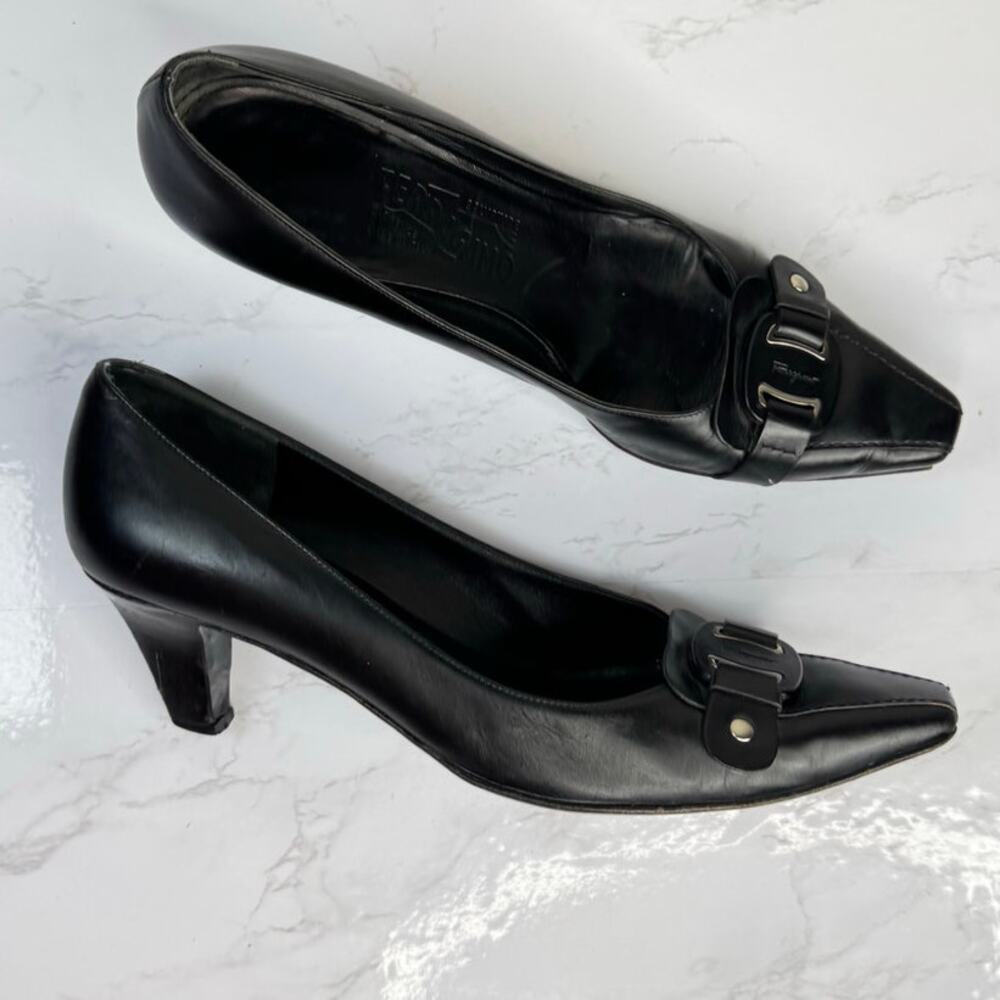 Salvatore Ferragamo Square Toe Leather Heels‎ Pumps Size 8.5B